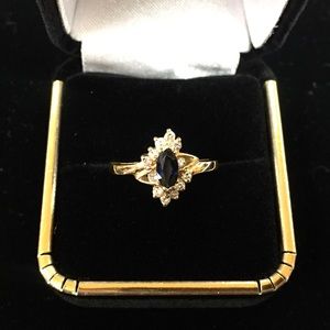 14k Yellow Gold Marquise Sapphire and Diamond Ring